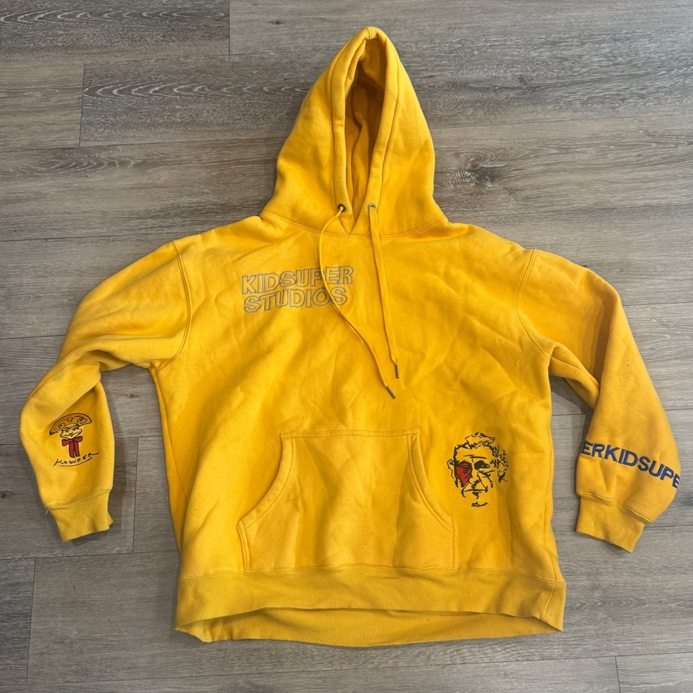kidsuper studios yellow embroidered hoodie size XL